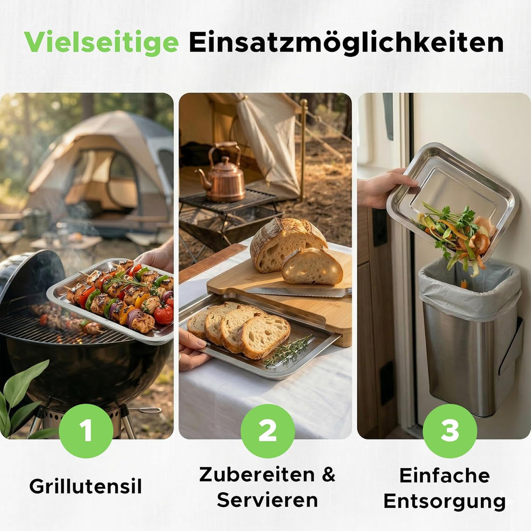 naturlik Camping Schneidebrett mit Auffangschale – Bambus Servierbrett für Wohnmobil, Campervan & Ou