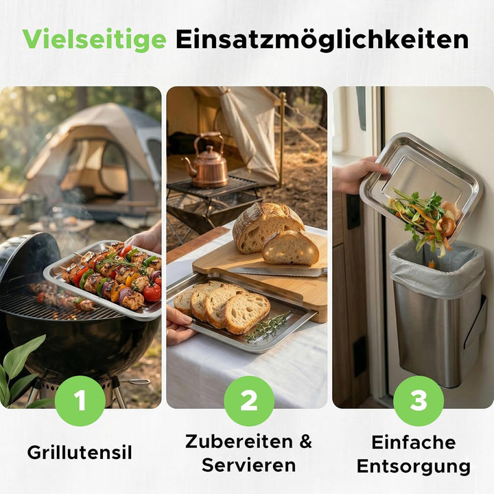 naturlik Camping Schneidebrett mit Auffangschale – Bambus Servierbrett für Wohnmobil, Campervan & Ou