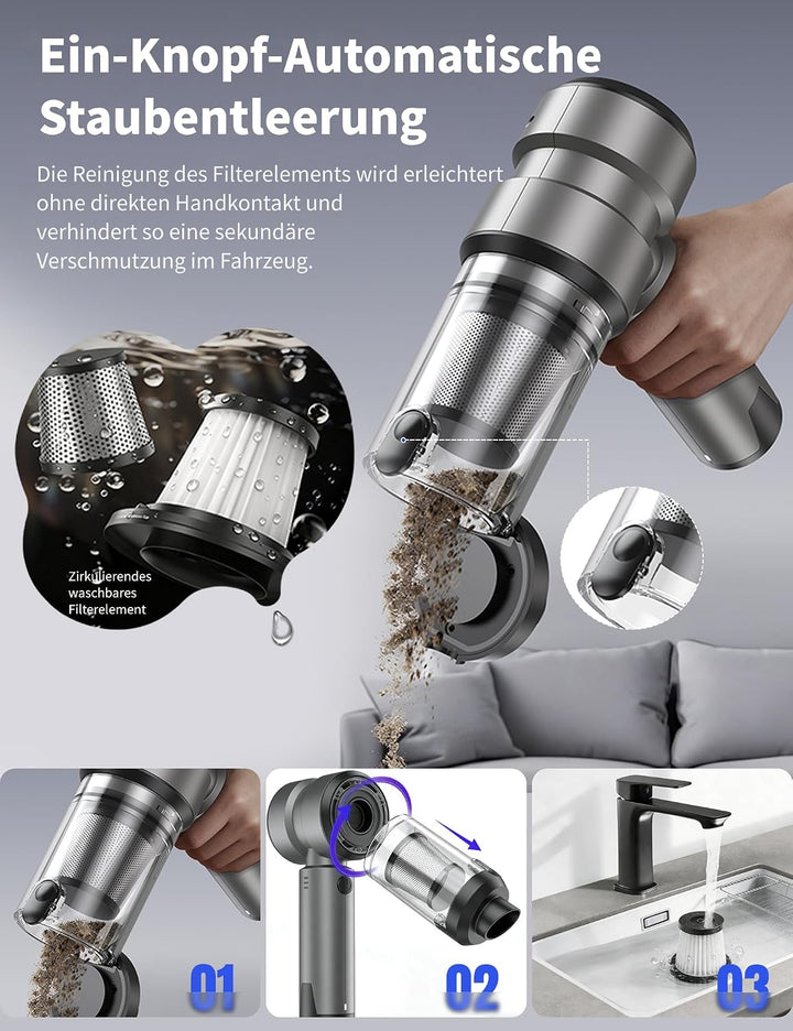 Autostaubsauger 4-in-1 Handstaubsauger Akku Kabellos, 16000Pa Bürstenloser Motor, 43Min Ultra-Lange