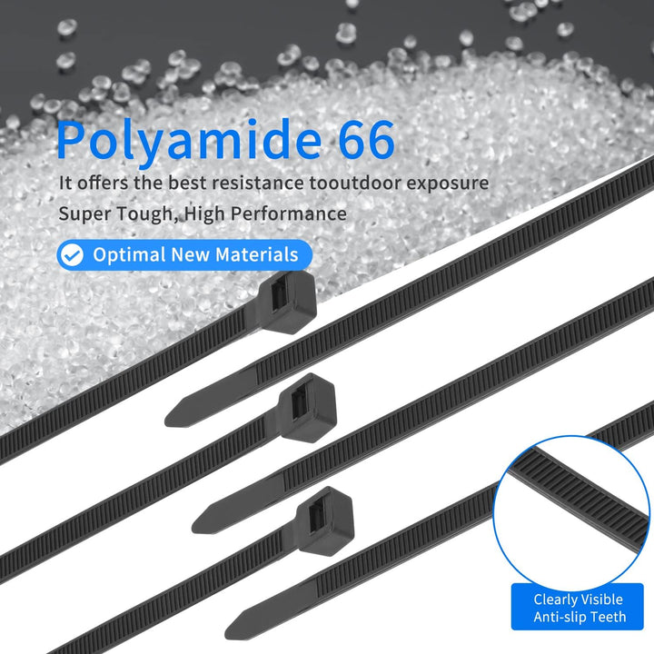 Armpow 50 Stück robuste Nylon-Kabelbinder, 9 x 450 mm, 80 kg, Schwarz/Weiss, langlebig, UV-beständig