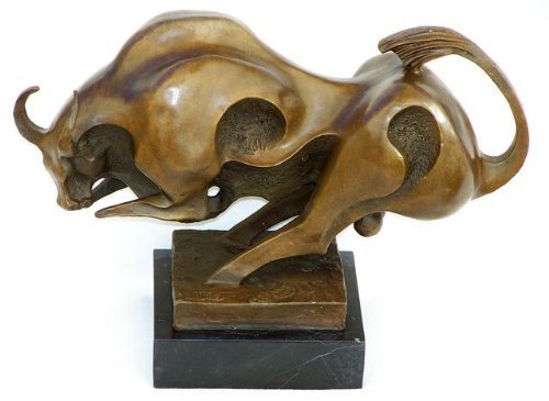 Börsenstier kaufen - Stier Skulptur auf Marmor - Milo Bulle - Kubismus Statue - Deko Figur aus Bronz