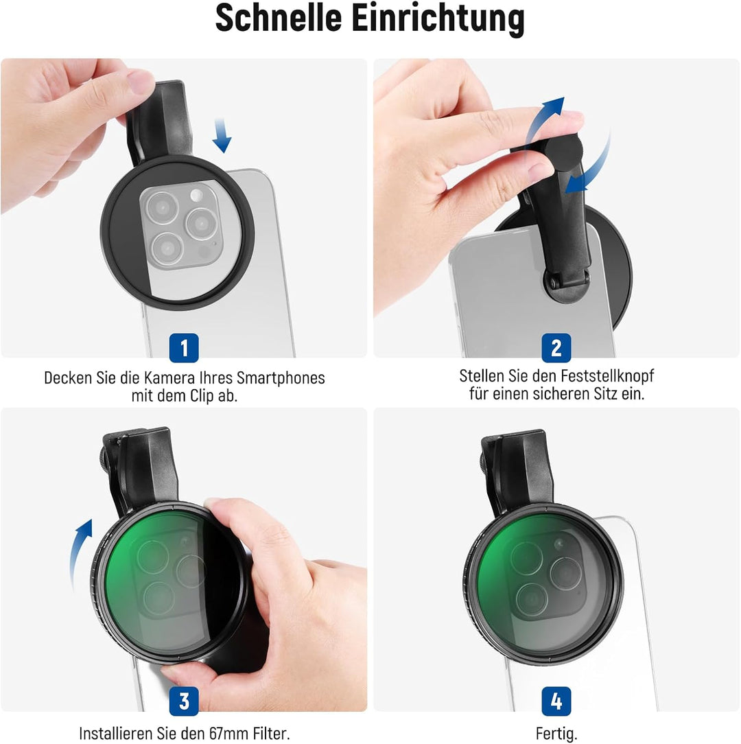 NEEWER 67 mm Variabler ND Filter, aufsteckbarer ND2-32 Neutraldichtefilter für Smartphone Objektive,