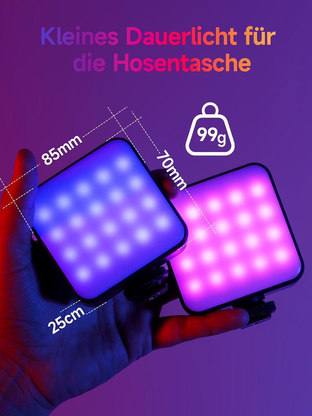 Rollei Lumis Mini RGB-Color LED-Dauerlicht, Videoleuchte mit 60 LED´s, 2500-9000K,6 W, 200 lux (0.5m