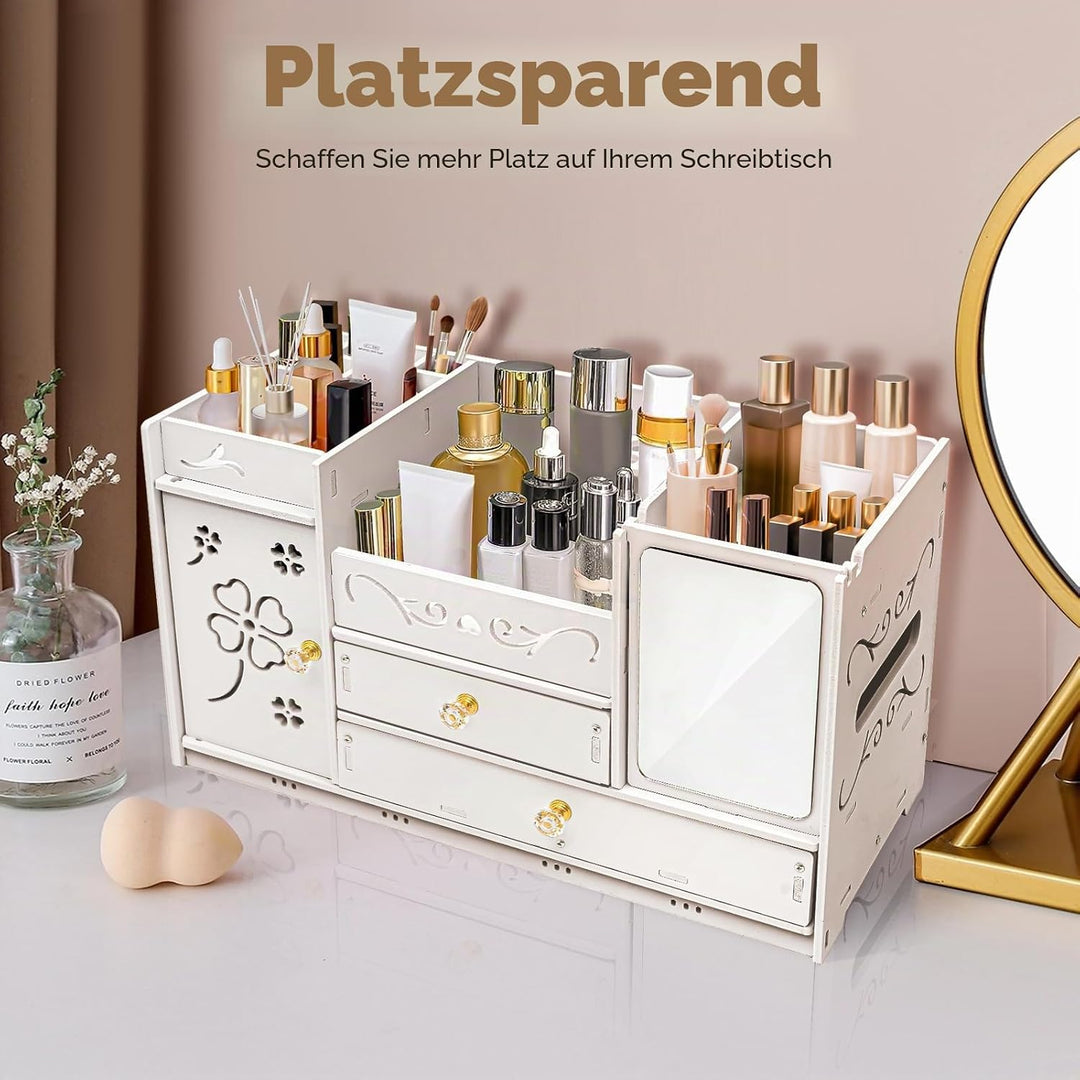 CHERIPOLI Make-up Storage Organiser Box Vanity Organizer mit 2 Schubladen, Multifunktionaler Make-up