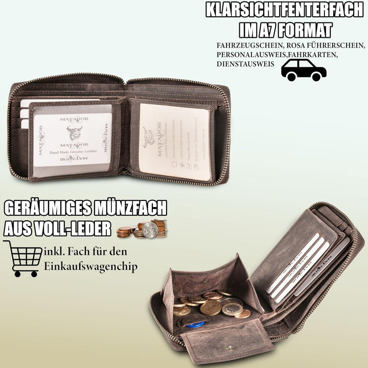 MATADOR Geldbörse Männer Leder #BADALONA mit edler Geschenk Box, Elegante Ledergeldbörse Männer mit