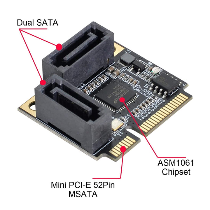 chenyang Mini PCIE auf 2 SATA 3.0 Erweiterungskartenadapter für Motherboard SATA Festplatten Port Er
