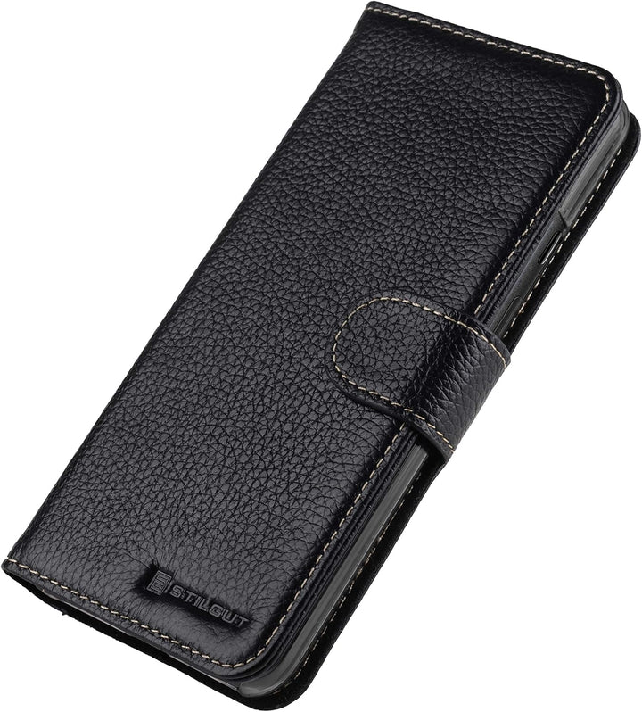STILGUT Talis kompatibel mit Google Pixel 5 Hülle mit Kartenfach aus Leder, Flip Cover, Wallet Case,