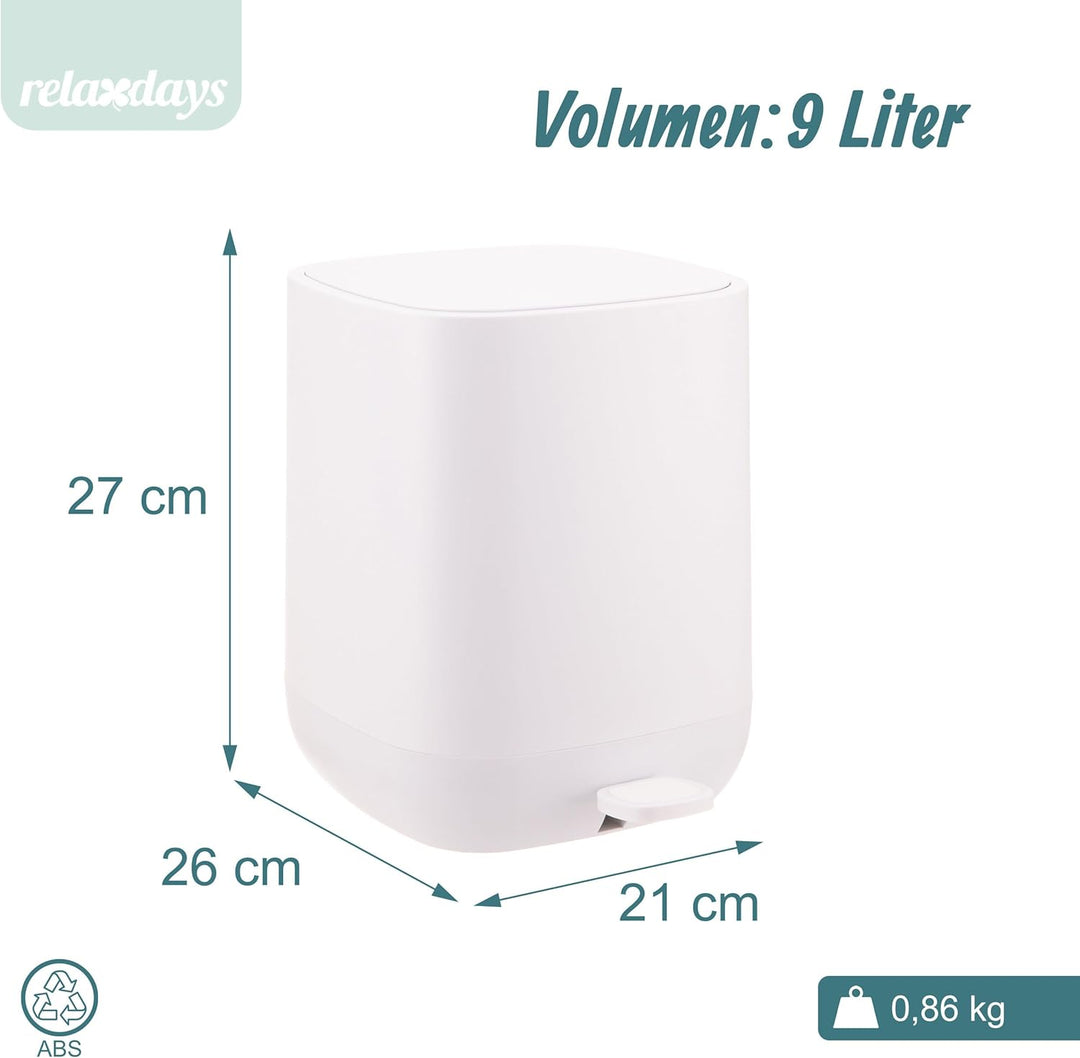 Relaxdays Mülleimer, 9 Liter, Absenkautomatik, entnehmbarer Inneneimer, Matter Kunststoff, Treteimer