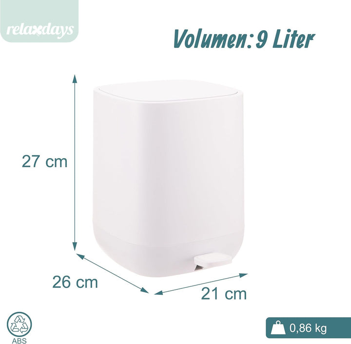Relaxdays Mülleimer, 9 Liter, Absenkautomatik, entnehmbarer Inneneimer, Matter Kunststoff, Treteimer