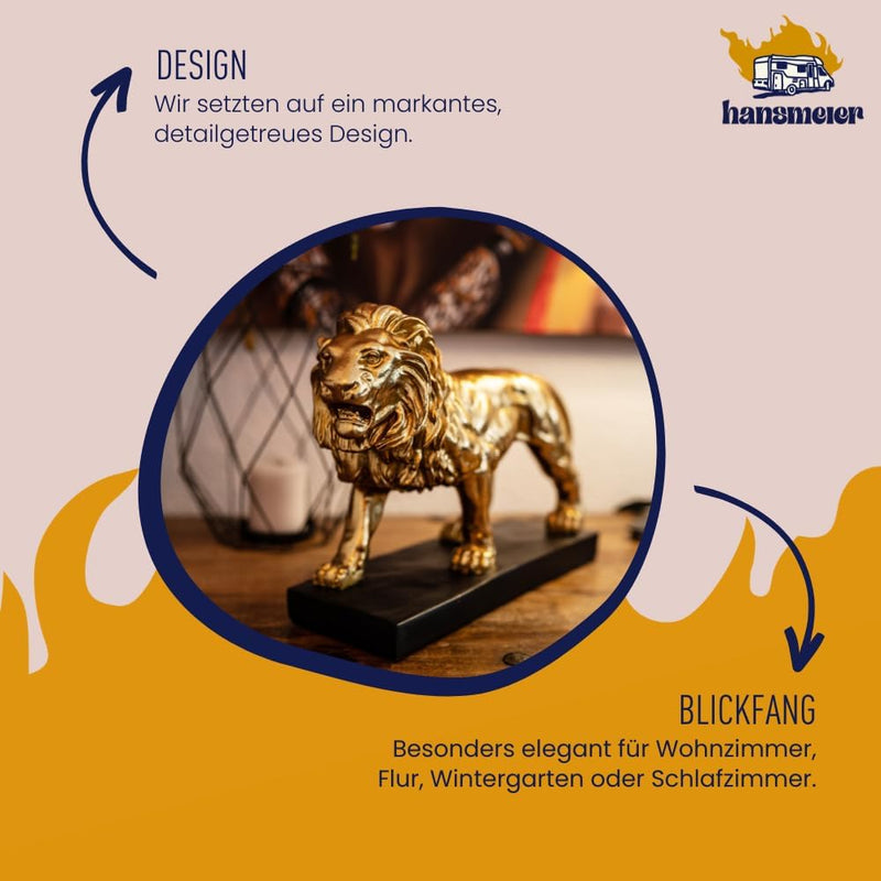 Hansmeier® Deko Skulptur Löwe | Gold | Für Aussen und Innen | 43 x 28 x 13 cm | Deko Statue Flur