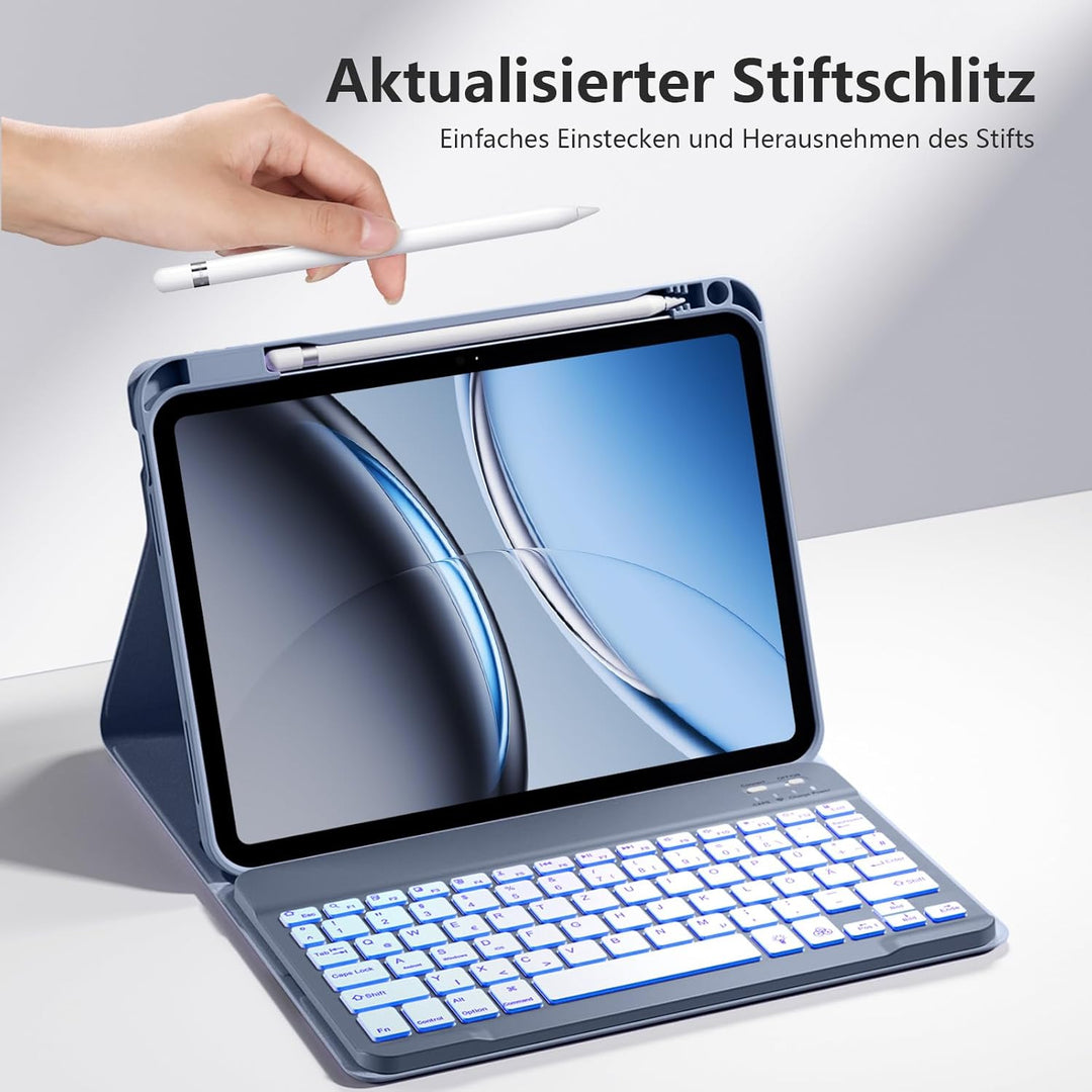 drivego Hülle mit Tastatur für iPad 11 Generation A16/10 Generation (11/10.9 Zoll, 2025/2022), 7-far