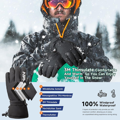 Vihir Skihandschuhe Herren & Damen Winterhandschuhe Thermo Handschuhe, Wasserdichte Touchscreen 3M T