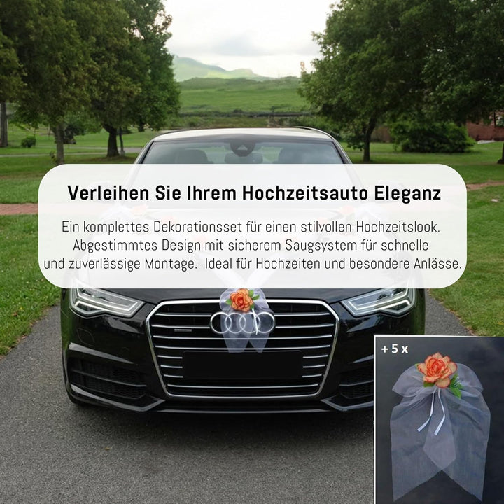 Organza M + Schleife Auto Schmuck Braut Paar Rose Deko Dekoration Autoschmuck Hochzeit Car Auto Wedd