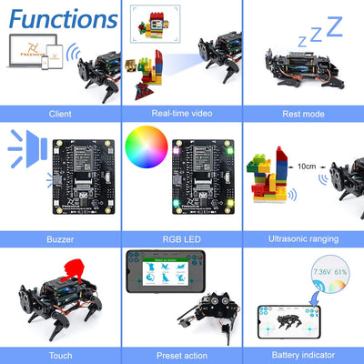 FREENOVE Robot Dog Kit for ESP32-WROVER (Included), Camera, Walking, Ultrasonic Ranging, Touch Senso