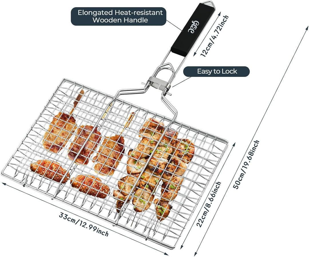 Grillkorb, Tragbarer Grillkorb, Edelstahl Faltbare BBQ Grill Mesh Klemme mit abnehmbarem Griff für F