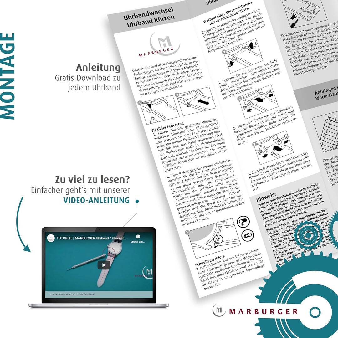 MARBURGER Uhrenarmband 20mm Edelstahl Silber - Werkzeug Montage Set 84904200020
