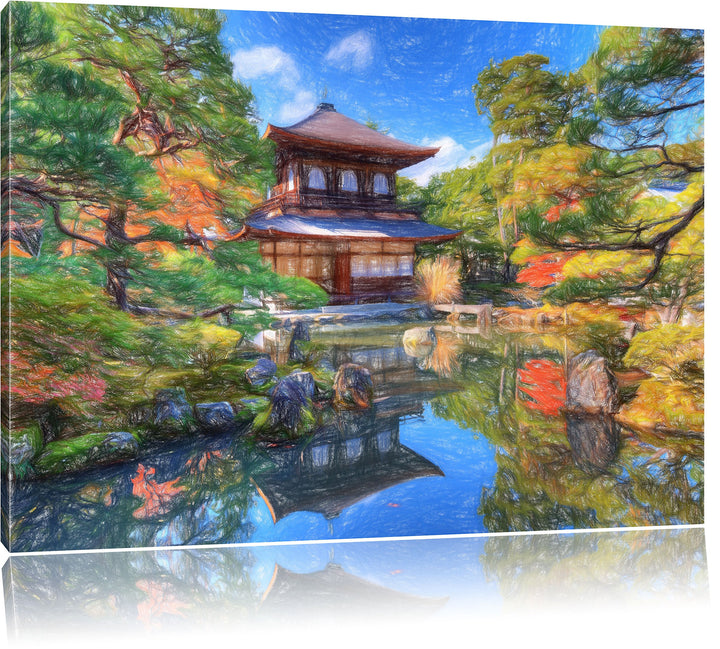 Pixxprint Ginkaku-ji-Tempel in Kyoto als Leinwandbild/Grösse: 100x70 cm/Wandbild/Kunstdruck/fertig b