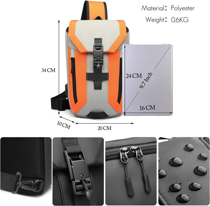 FANDARE Anti-theft Brusttasche Sling Bag mit USB Schultertasche Herren Grosse Kapazität Crossover Ba