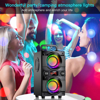 SUPNIU 60W(80W Gipfel) Bluetooth Lautsprecher Gross mit Doppelten Tieftönern, LED-Bunte Lichter, 24