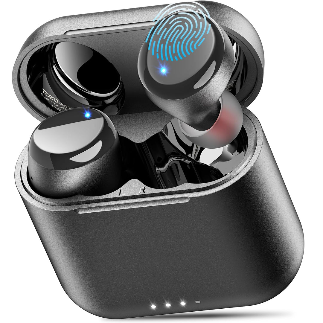 TOZO T6 Bluetooth Kopfhörer Kabellos In Ear Kopfhörer Touch Control mit Kabellosem Ladecase, IPX8 Wa