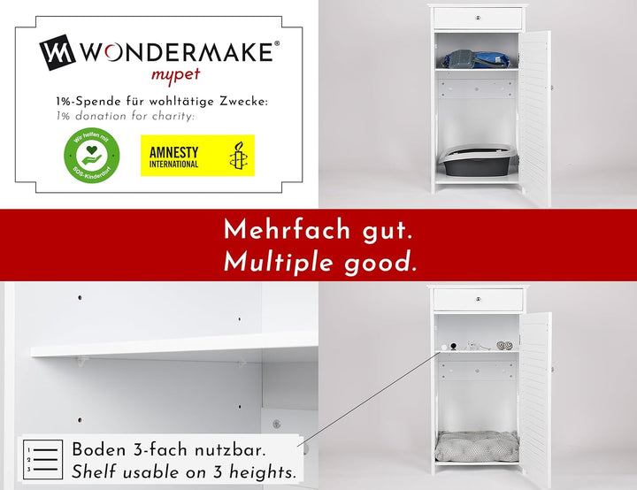 Katzenschrank für Katzentoilette gross hoch aus Holz, Katzenklo-Schrank Kommode mit Schublade und Tü