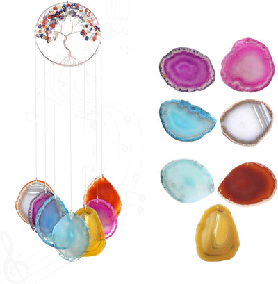 Mogokoyo 7 Chakra Windspiel aus natürlich Achat Scheiben Lebensbaum Kristall zum Aufhängen Windspiel