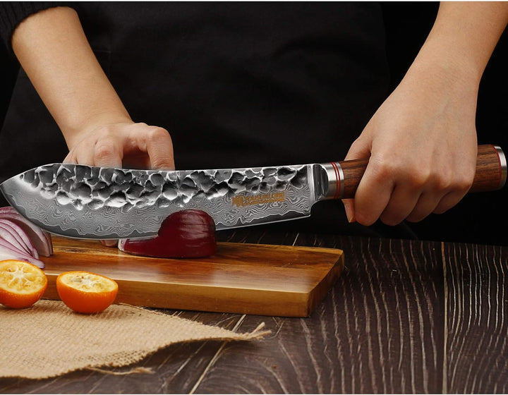 YOUSUNLONG Blockmesser Damastmesser gross, Klinge 20,50 cm Länge - sehr hochwertiges sehr scharfes P