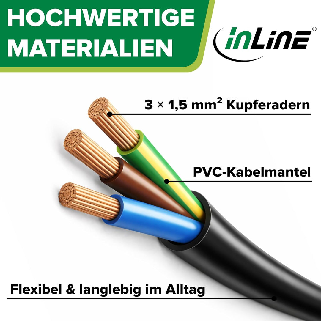InLine Schutzkontakt-Verlängerungskabel CEE 7/7 für Innenbereich, GS-zertifiziert mit Kinderschutz,