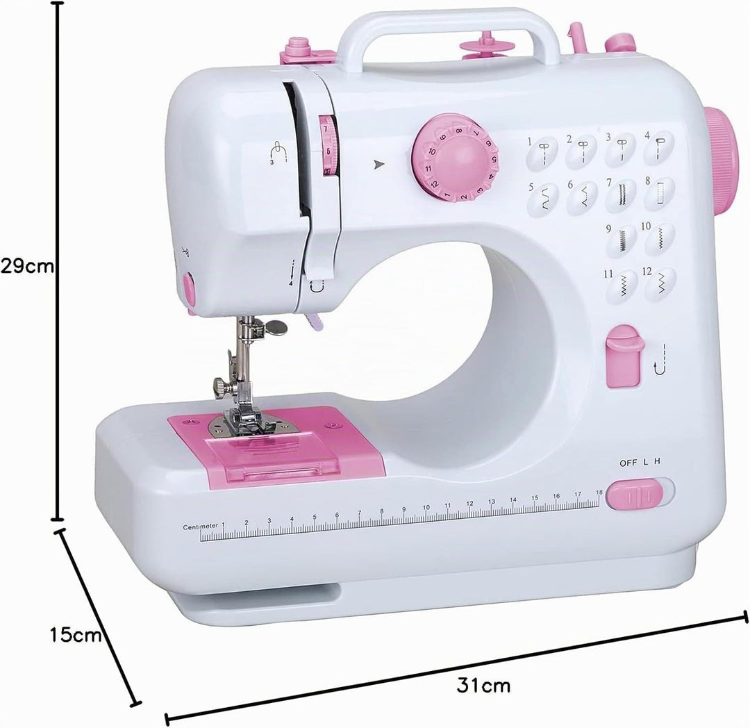 Mini Nähmaschine für Anfänger, 12 Stiche Haushalt Doppelfaden Multifunktionsnähmaschine für Kinder,