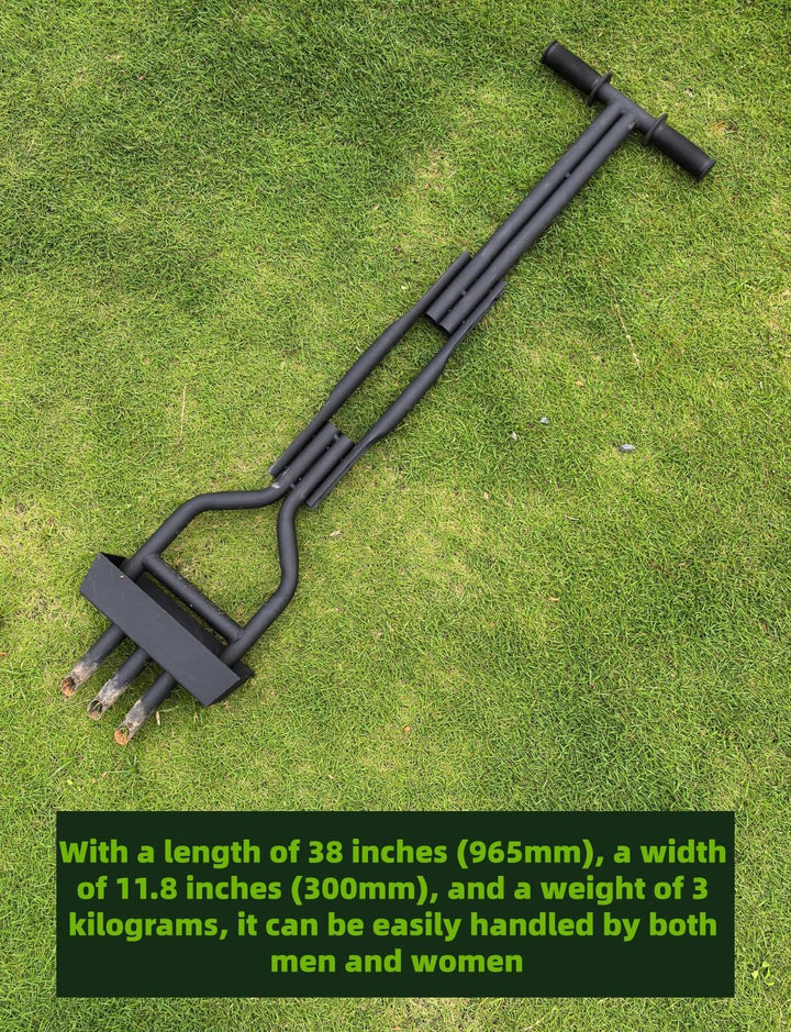 Manueller Rasenbelüfter mit 3 Hohlspoon-Zinken & Auffangrahmen schwarz, 99cm Länge & 21.5cm Breite,