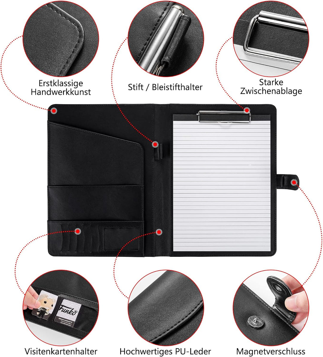 AMKSONS Schreibmappe A4 Schwarz – Business Pack (5 Stück) | Ideal für Grossabnehmer – PU-Leder Konfe