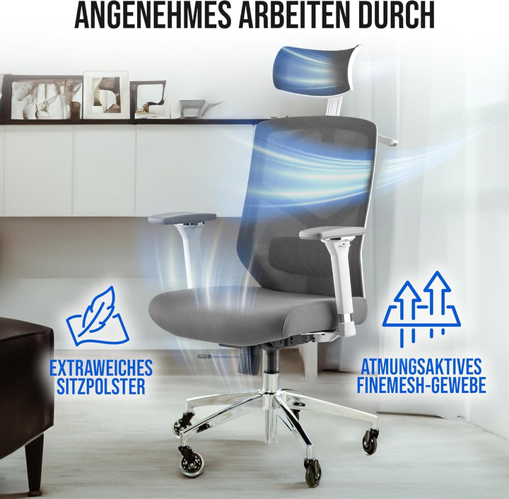 ELITESEATS Bürostuhl Ergonomisch [Silent Wheels] - Schreibtischstuhl [4D Armlehnen] - Office Chair [
