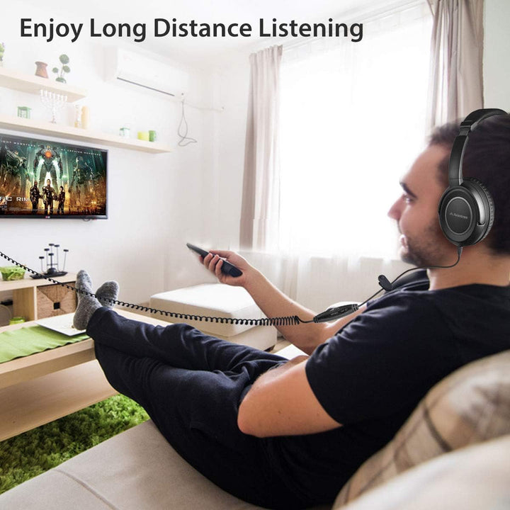 Avantree HF039 Over Ear TV Kopfhörer mit Langes Kabel (16.4 Fuss / 5M), HiFi Stereo Headset für Fern