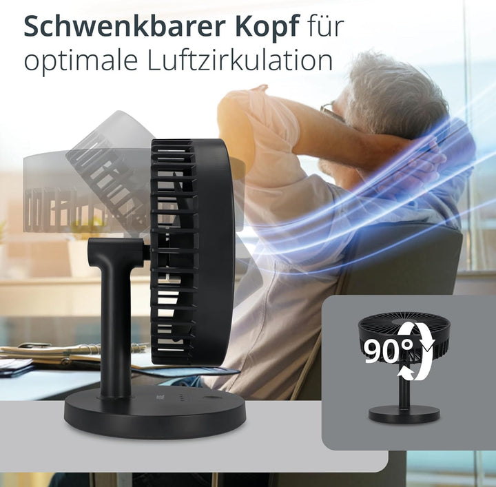 ADE Ventilator sehr leise | USB Tischventilator 3 Stufen | Akku bis 7,5 h Laufzeit | 2.000 mAh | 180