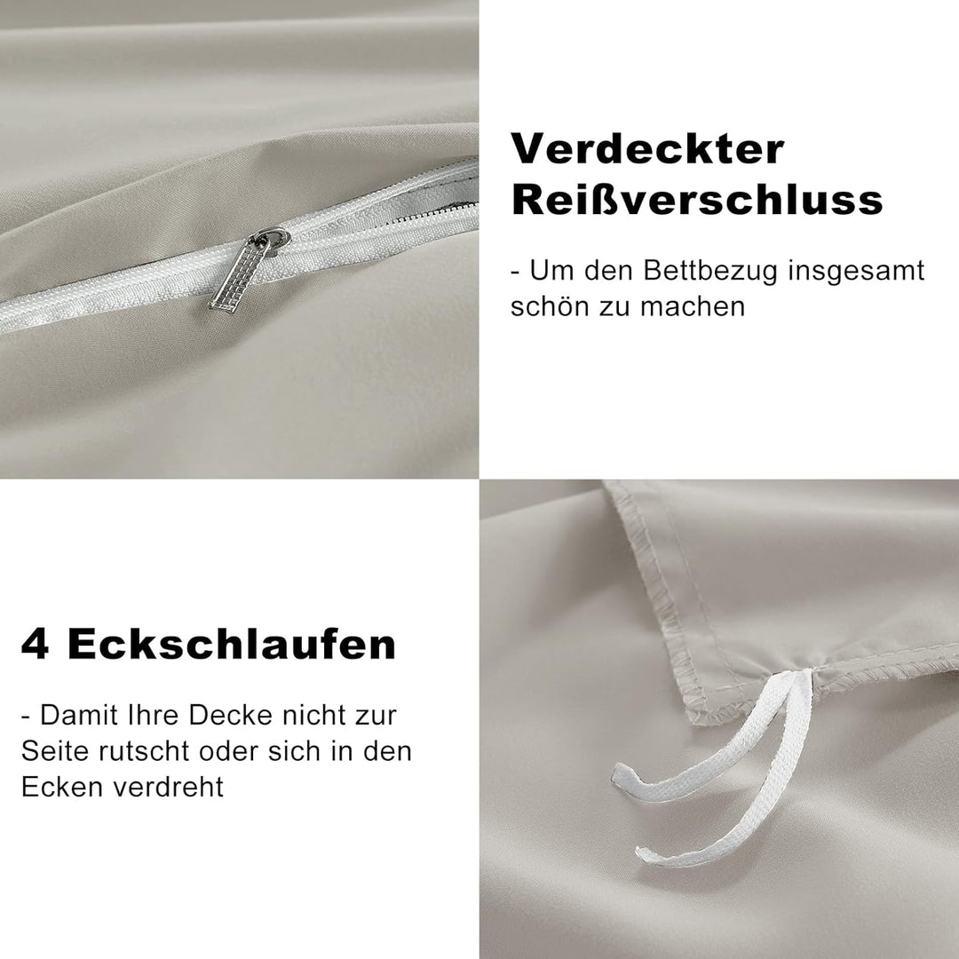 WAVVE Bettwäsche 200x200 3 teilig Beige - Bettbezug 200 x 200 Set mit Kissenbezüge 80x80 cm, Bettwäs