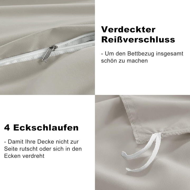 WAVVE Bettwäsche 200x200 3 teilig Beige - Bettbezug 200 x 200 Set mit Kissenbezüge 80x80 cm, Bettwäs