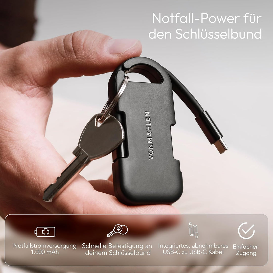 Vonmählen Evergreen Go - USB-C Powerbank mit 1.000 mAh für unterwegs, für den Schlüsselbund, Umweltb