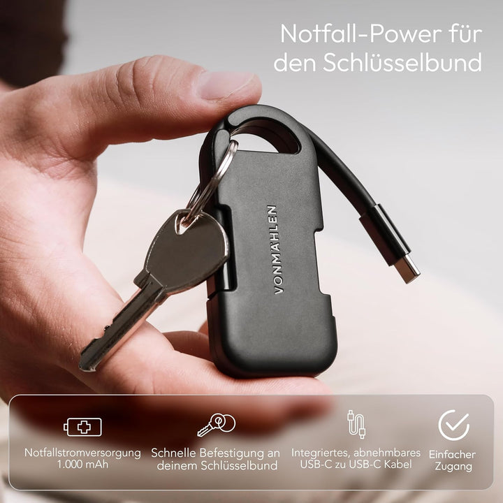 Vonmählen Evergreen Go - USB-C Powerbank mit 1.000 mAh für unterwegs, für den Schlüsselbund, Umweltb