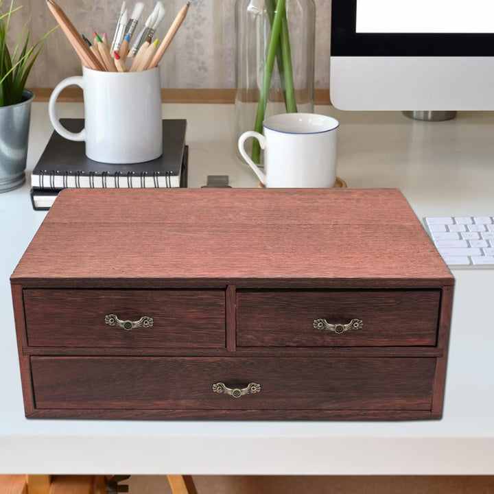 Holz Schreibtisch Organizer mit 3 Schubladen Holz Aufbewahrungsbox Heimarbeitsplatz Bürobedarf 2 Sto