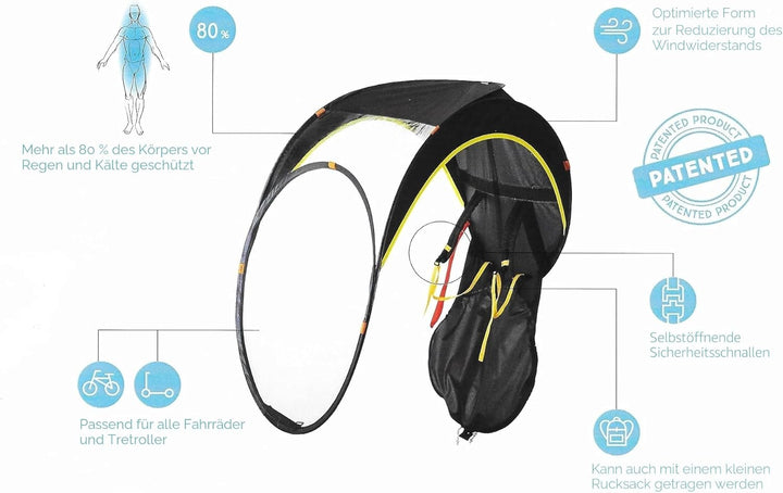 Bub-up Regenschutz für Fahrrad, ersetzt Regenbekleidung (wasserdicht, Jacke, Cape, Parka, Poncho...)