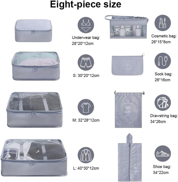 OSDUE Koffer Organizer Set 8-teilig, Packing Cubes, Wasserdichte Reise Kleidertaschen, Packtaschen f