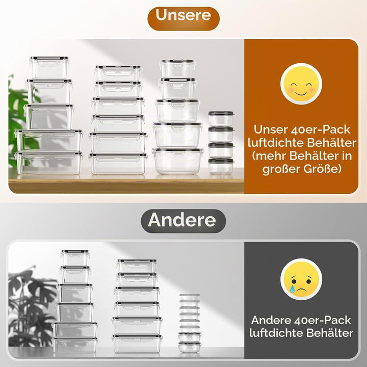 Frischhaltedosen mit Deckel, 40 Teile Vorratsdosen Set (20 Behälter & 20 Deckel),Meal Prep Boxen, Au