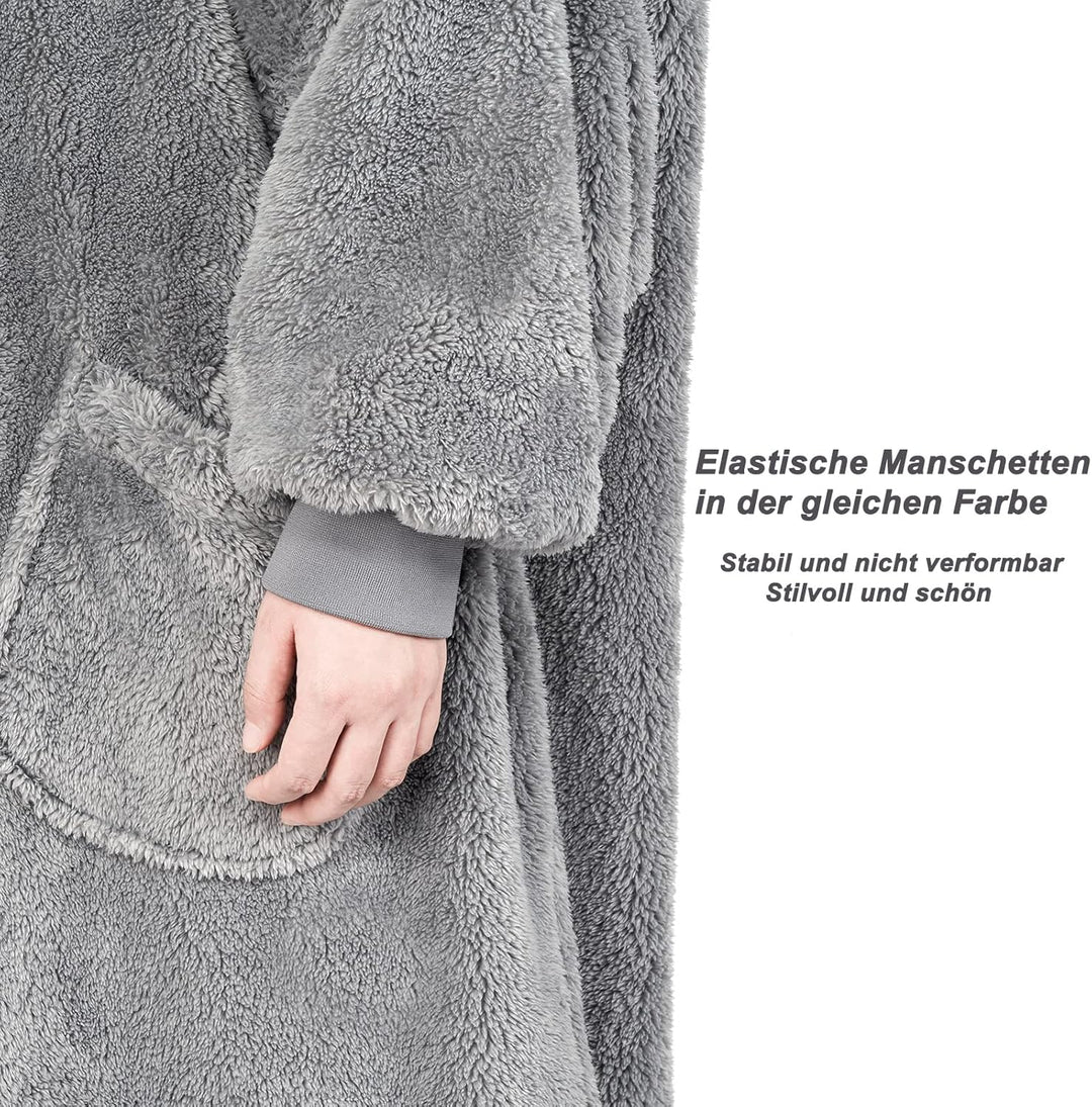 WOLTU Hoodie Decke mit Ärmeln Kapuze, Oversized Kapuzenpullover flauschig, Oeko-TEX Zertifiziert, we