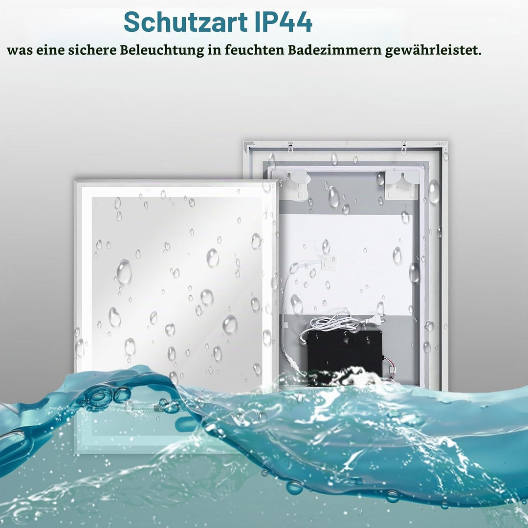 YU YUSING Badspiegel mit Beleuchtung 60x80cm Badezimmerspiegel mit Beschlagfrei 3 Lichtfarbe Dimmbar