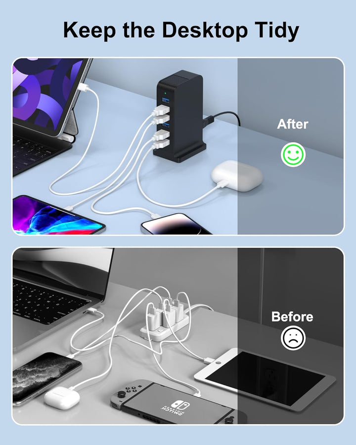 USB Ladegerät Mehrfach,USB Ladestation Mehrere Geräte Netzteil 6 Port für iPhone,Samsung Galaxy,LG,H