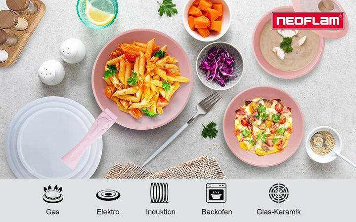 NEOFLAM® - Midas Plus Topf- und Pfannen-Set mit abnehmbarem Griff, 8-teilig, induktionsgeeignet, Ker