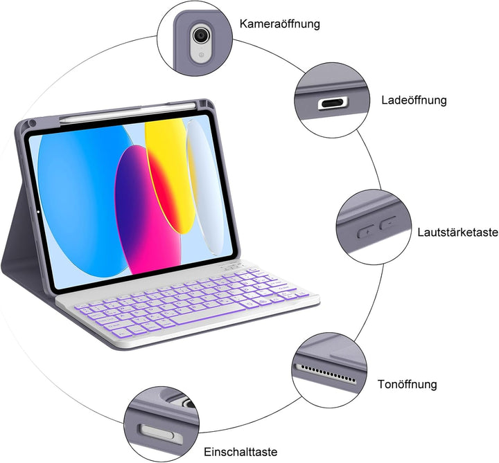 IVEOPPE Hülle mit Tastatur für iPad A16 11 Generation 2025/10 Generation 2022, Bluetooth Magnetische