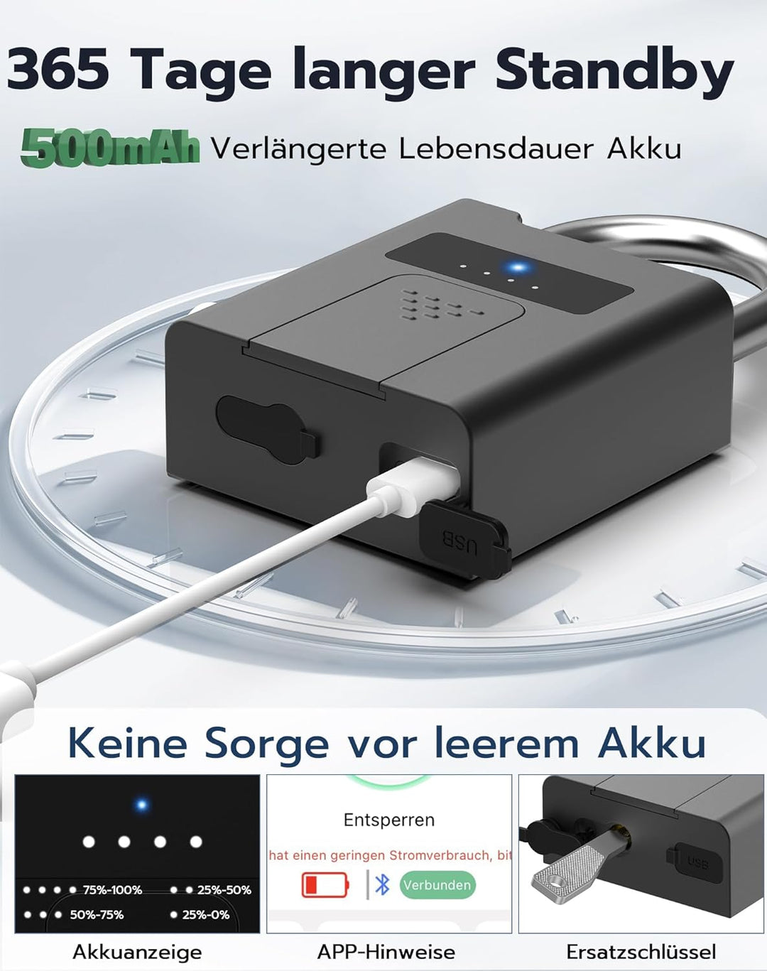 Eseesmart Fingerabdruck Schloss - Vorhängeschlösser mit Schlüssell APP Kontrolle, Fingerprint Vorhän