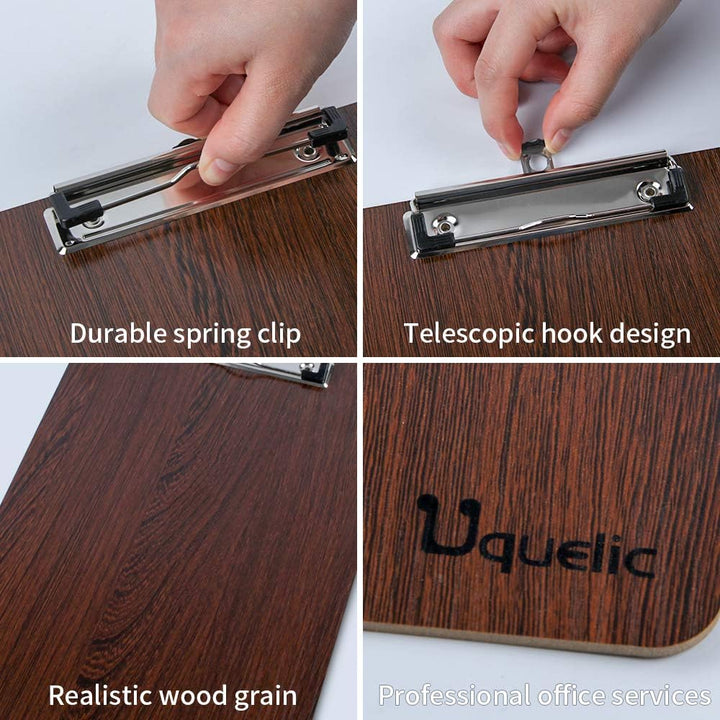 Uquelic Klemmbrett/Schreibbrett/Clipboard A4-4Pcs Klemmbretter A4 Eleganz Luxus Holzmaserung Abgerun