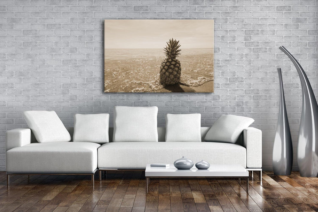 deyoli Ananas am Strand Format: 80x60 Effekt: Sepia als Leinwandbild, Motiv fertig gerahmt auf Echth